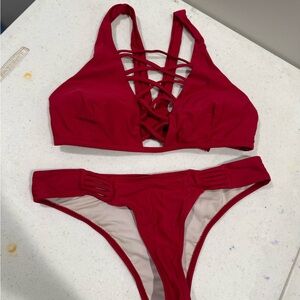 Red Strappy Bikini Set